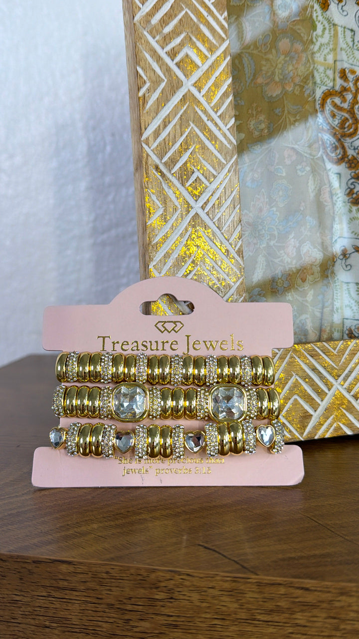 Golden Heart Crystal Bracelet Stack