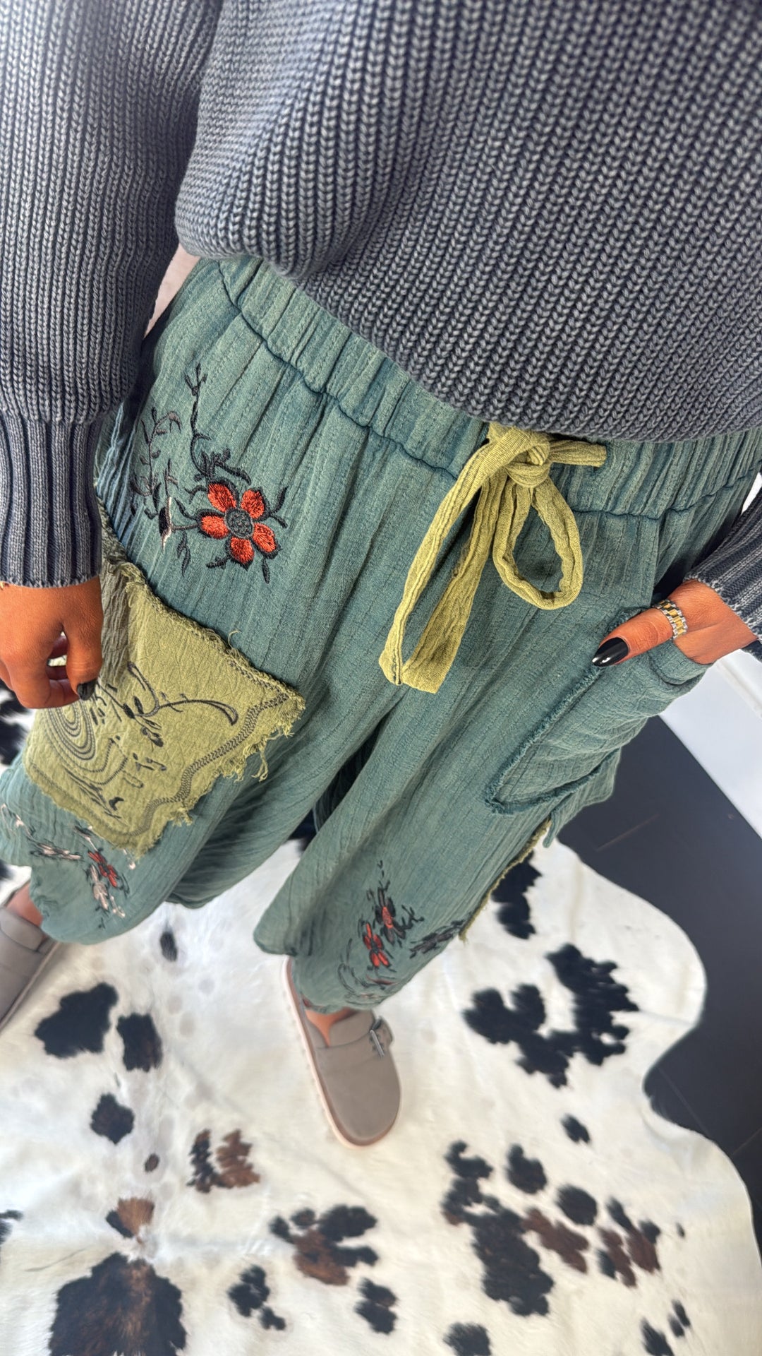 Terra Embroidered Jogger, Forest Teal