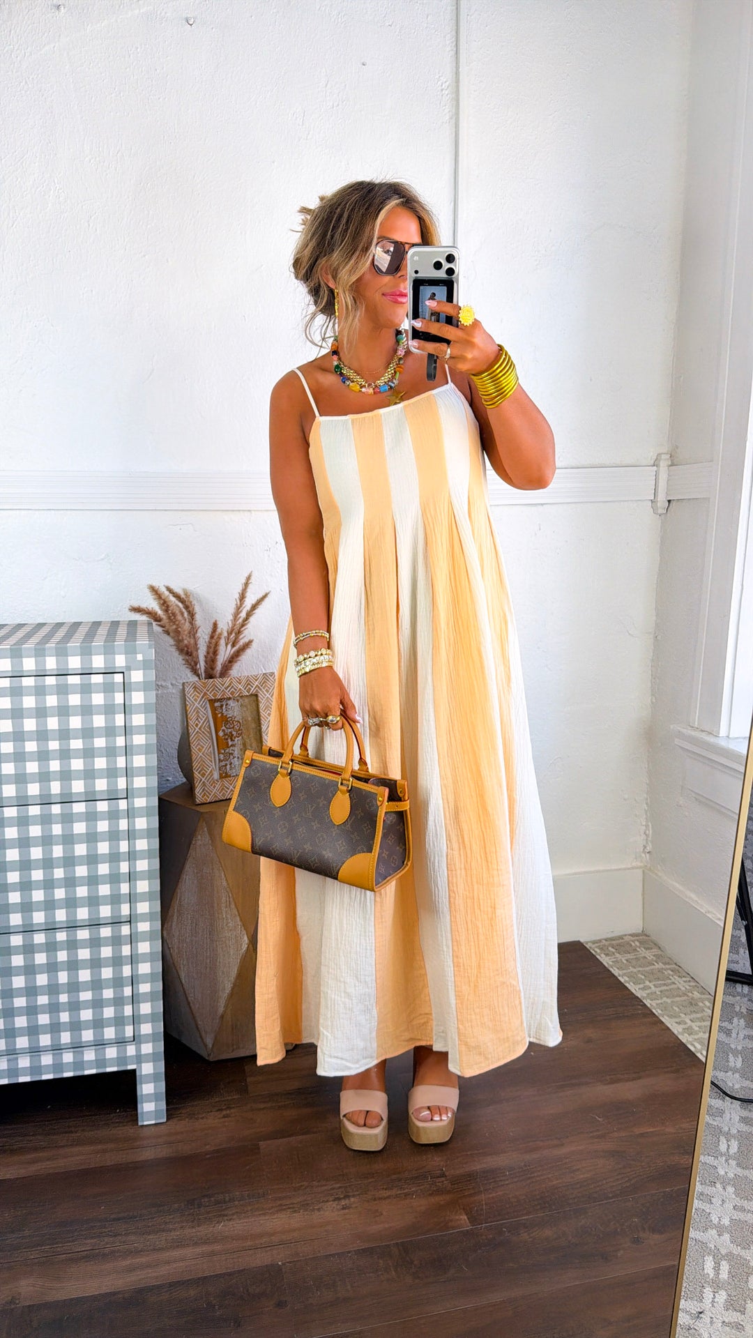 Sunshine Ribbon Midi Dress, Cream/Coral