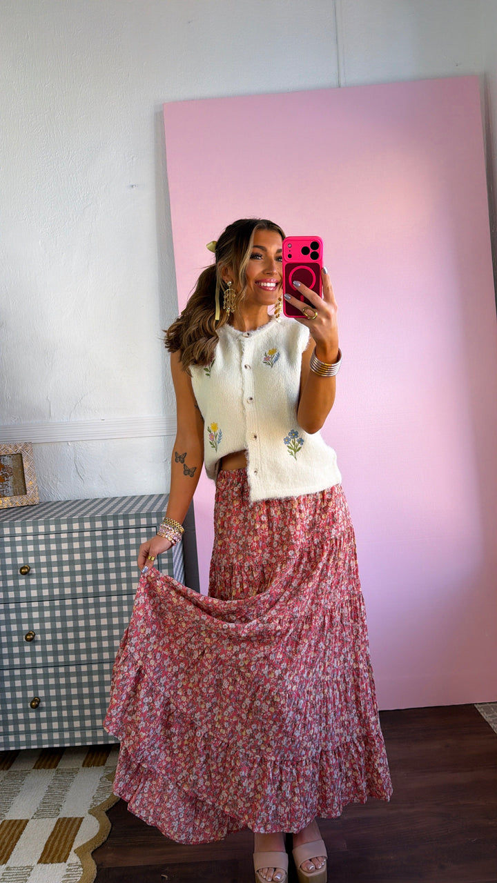 Sweet Pea Floral Skirt, Berry Combo