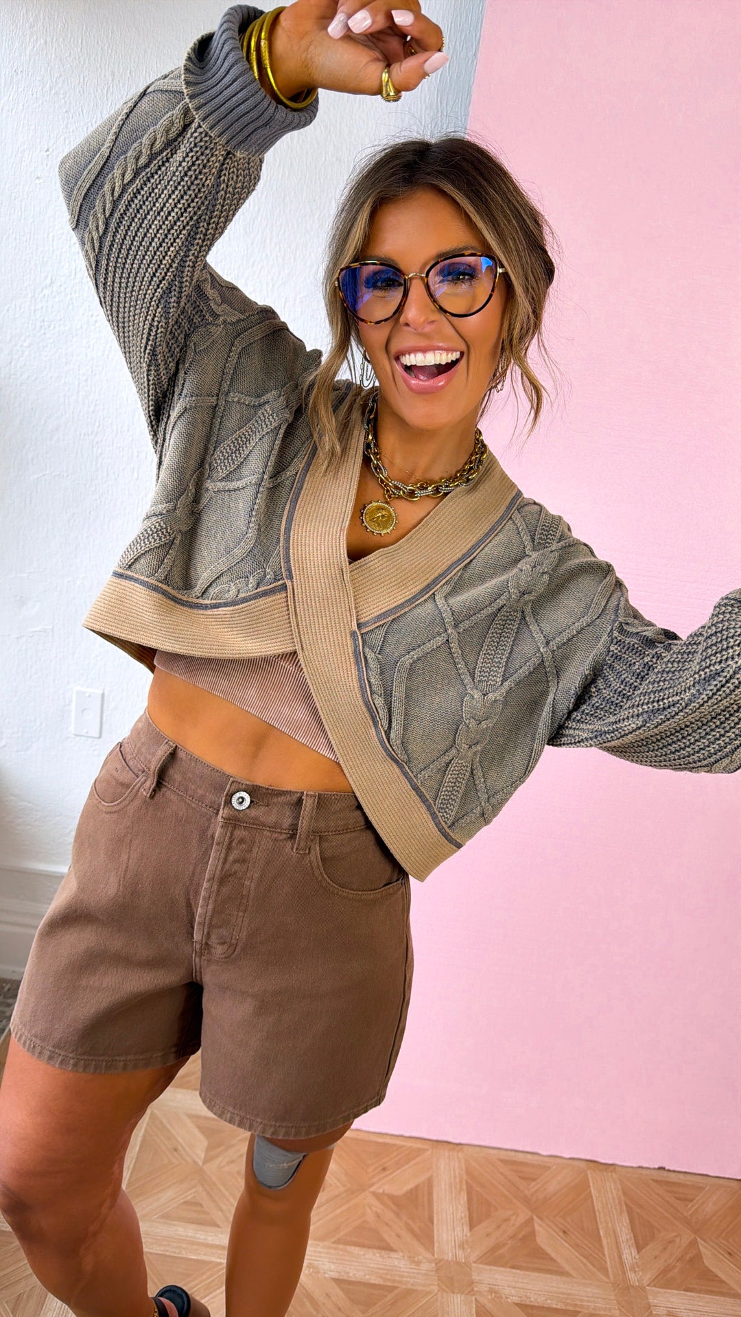 Texture Criss Cross Top, Rust Charcoal