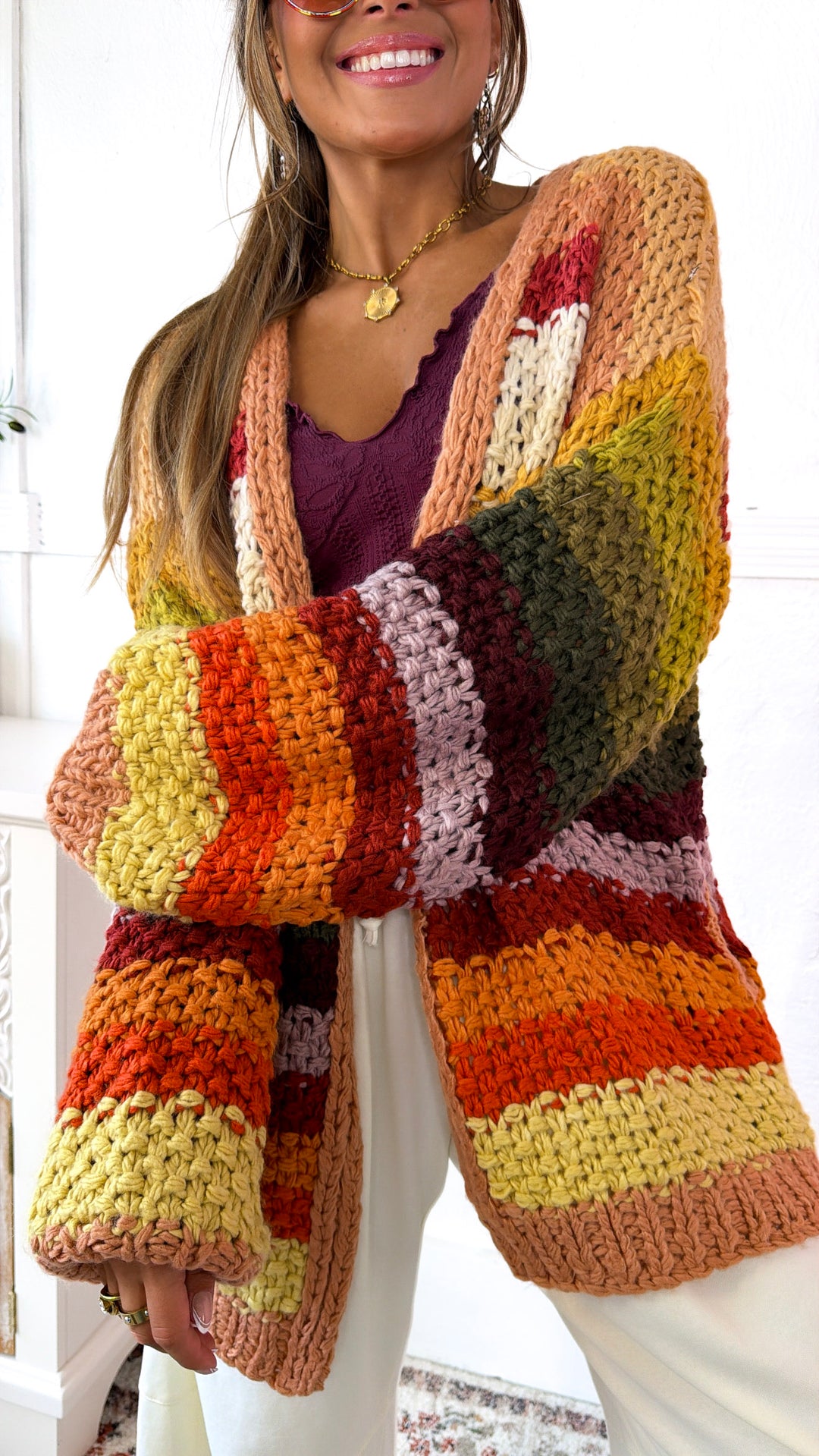 Hand Crochet Oversized Cardigan, Autumn Leaves