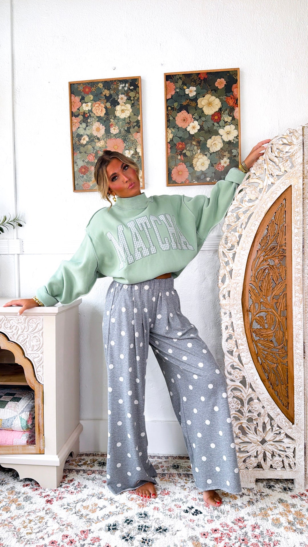 Sweet Spot Polka Dot Sweatpants, H.Grey/Cream