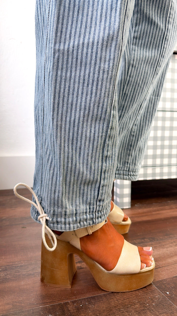 Denim Lace Up Pants, Med. Denim