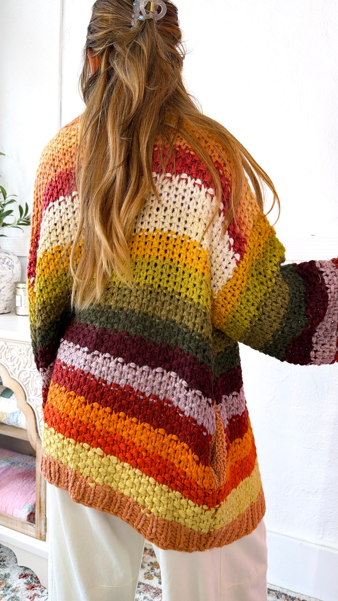 Hand Crochet Oversized Cardigan, Autumn Leaves