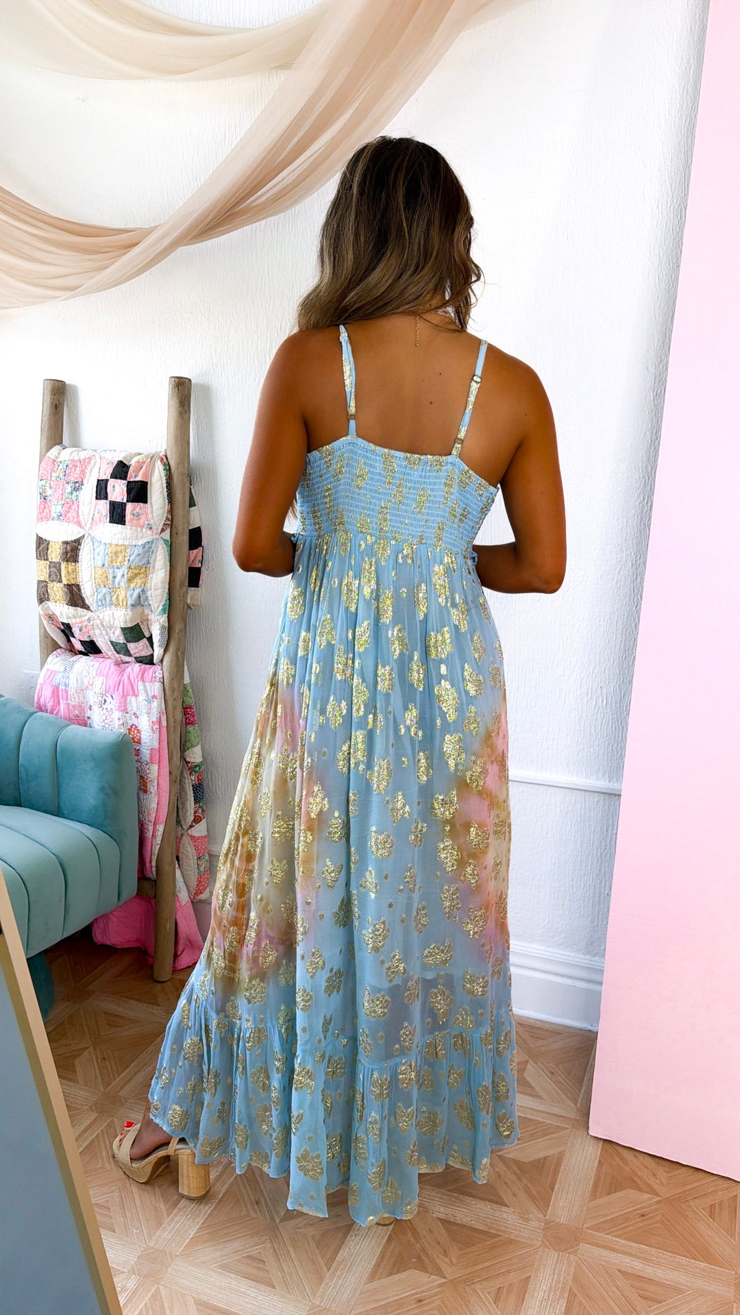 knee length dresses for ladies V-neck Sky Blue High Split Special Lace Design Evening Dress – Ballbella