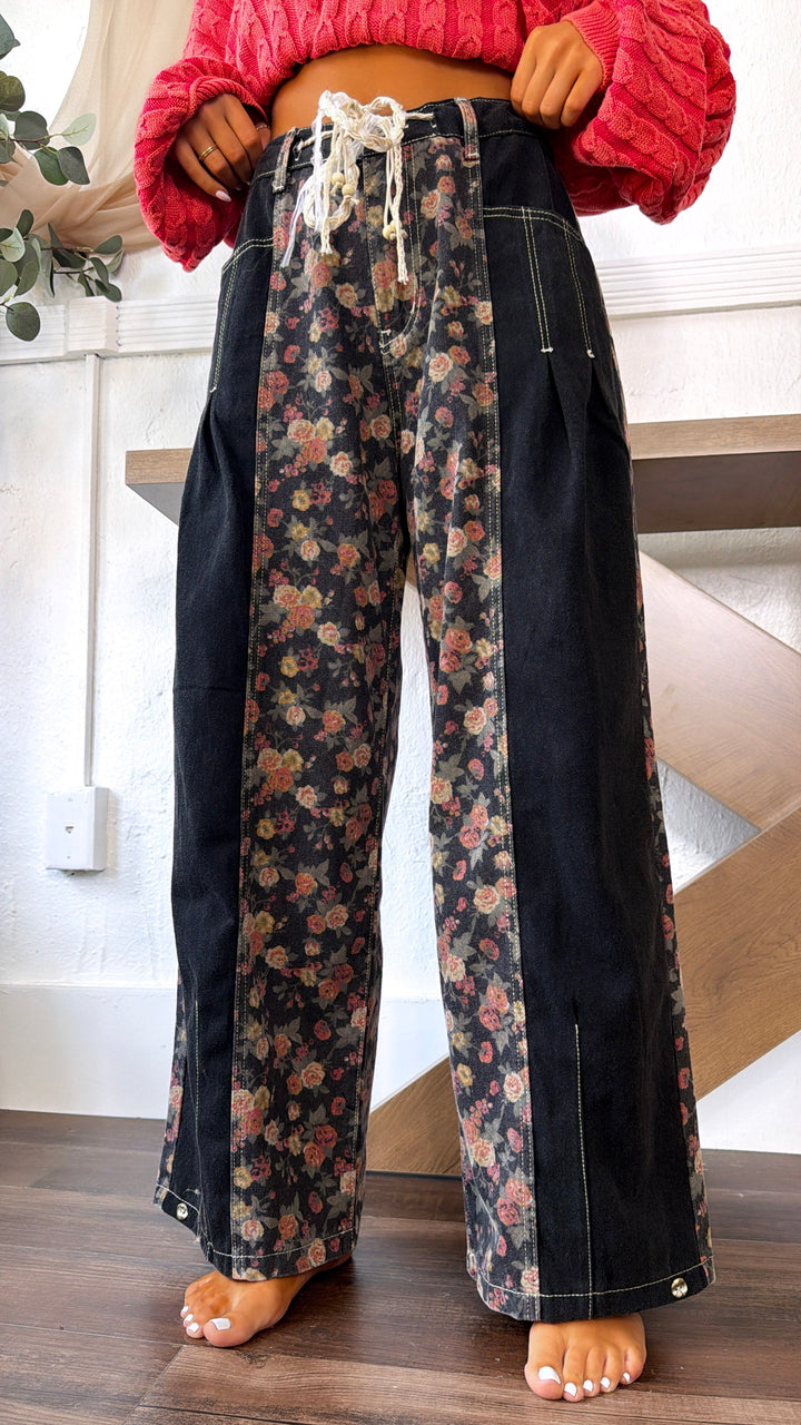 Boho Dark Detailed Pants, Black