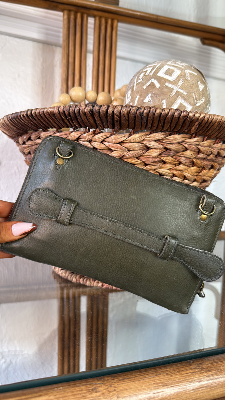 Take The Stage Studded Clutch, Olive