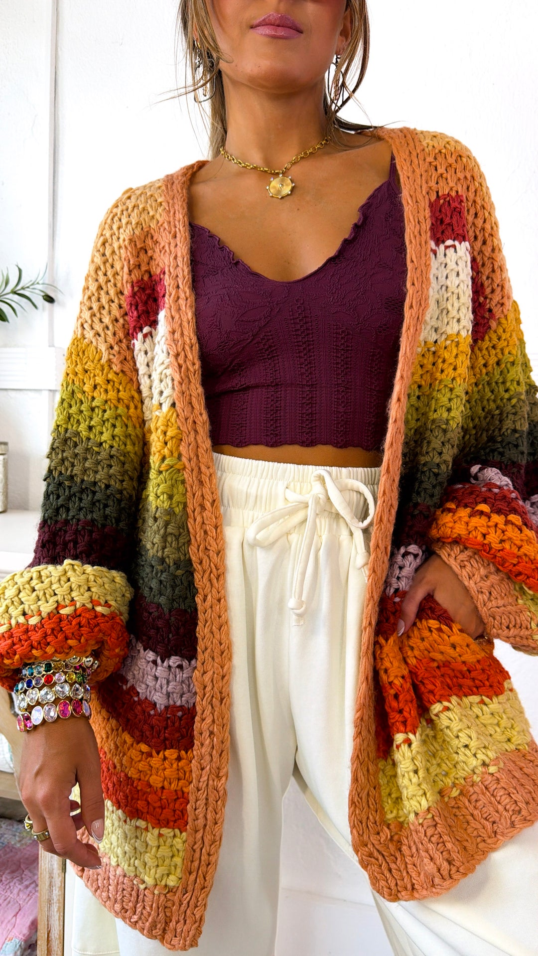 Hand Crochet Oversized Cardigan, Autumn Leaves