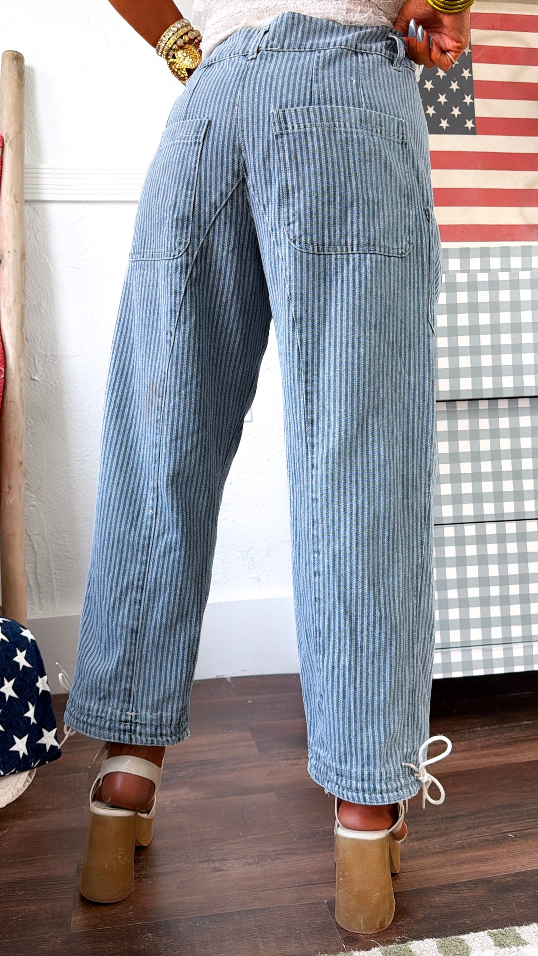 Denim Lace Up Pants, Med. Denim