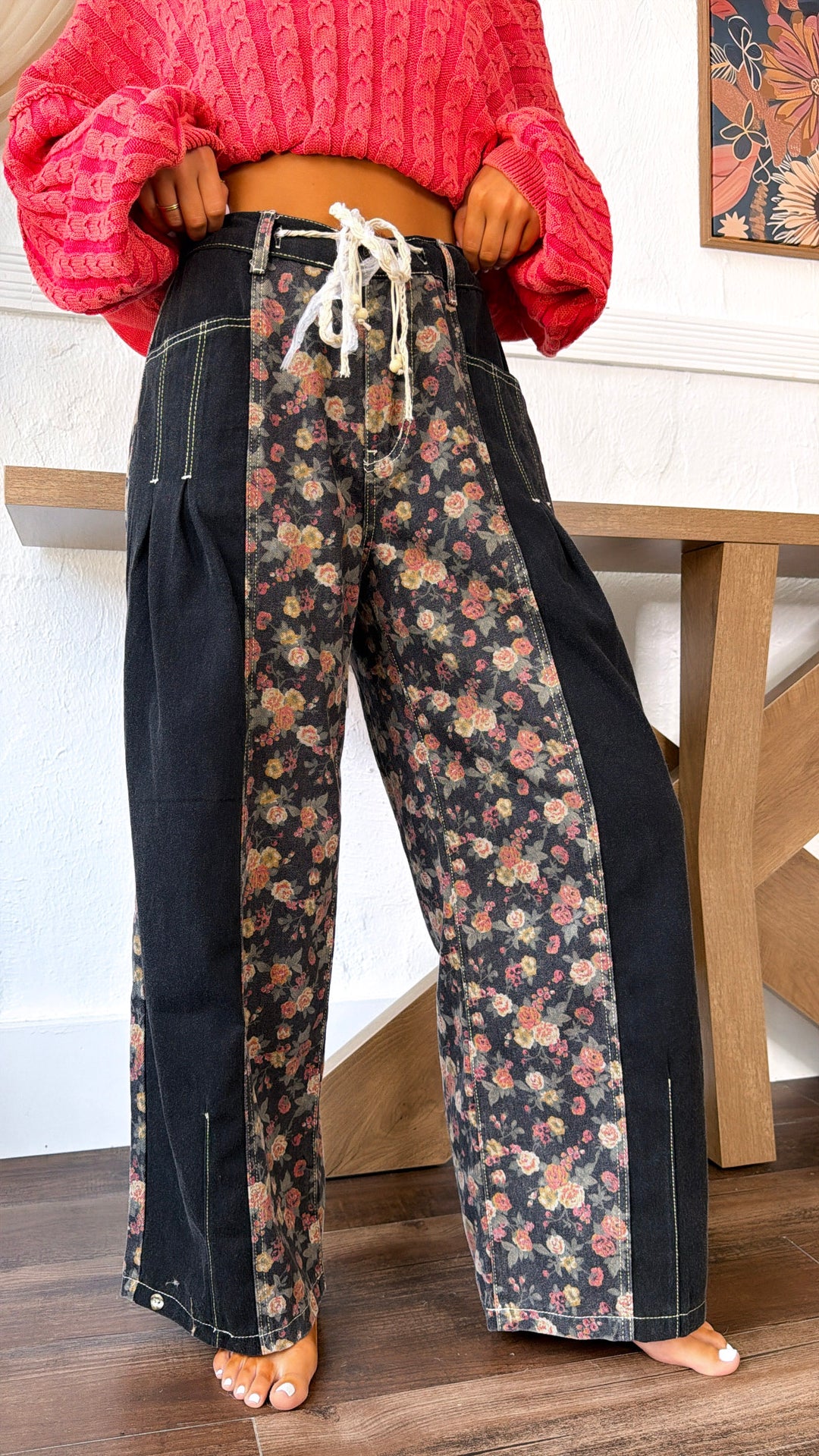 Boho Dark Detailed Pants, Black