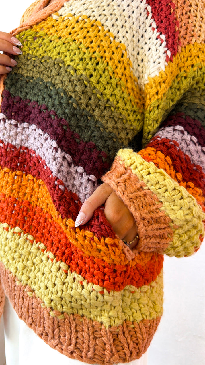 Hand Crochet Oversized Cardigan, Autumn Leaves