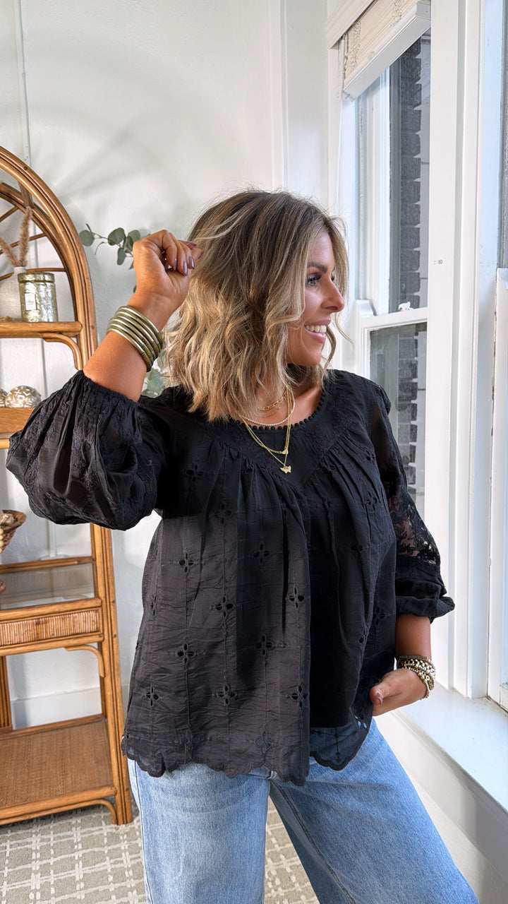 Clover Mix Top, Black