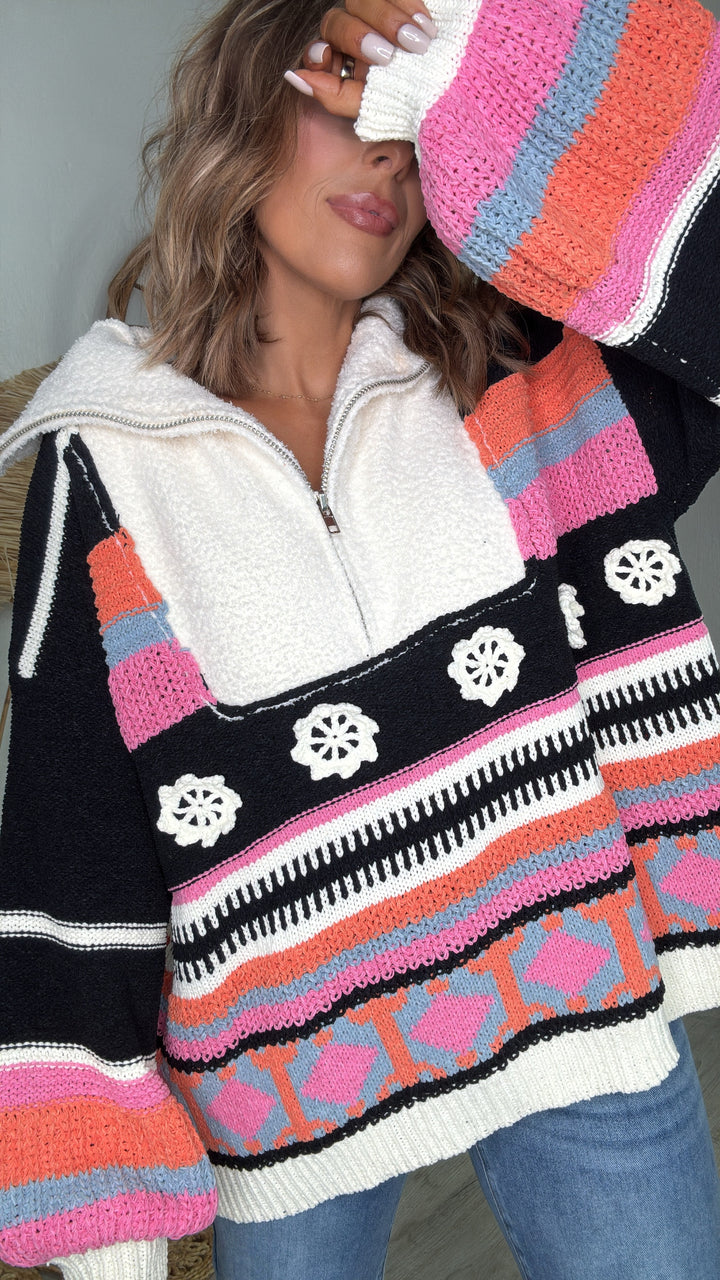 The Cabin Half Zip, Black Multi