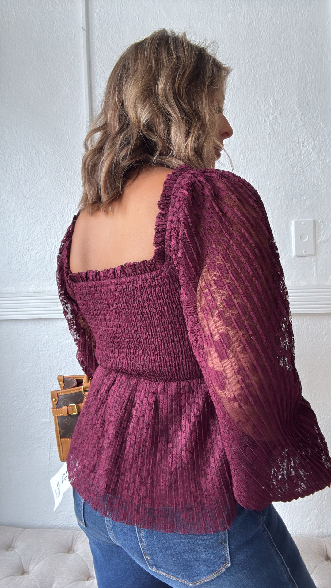 Sylvie Sweetheart Blouse, Burgundy