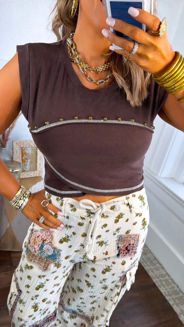 The Classic Studded Top, Coffee Bean