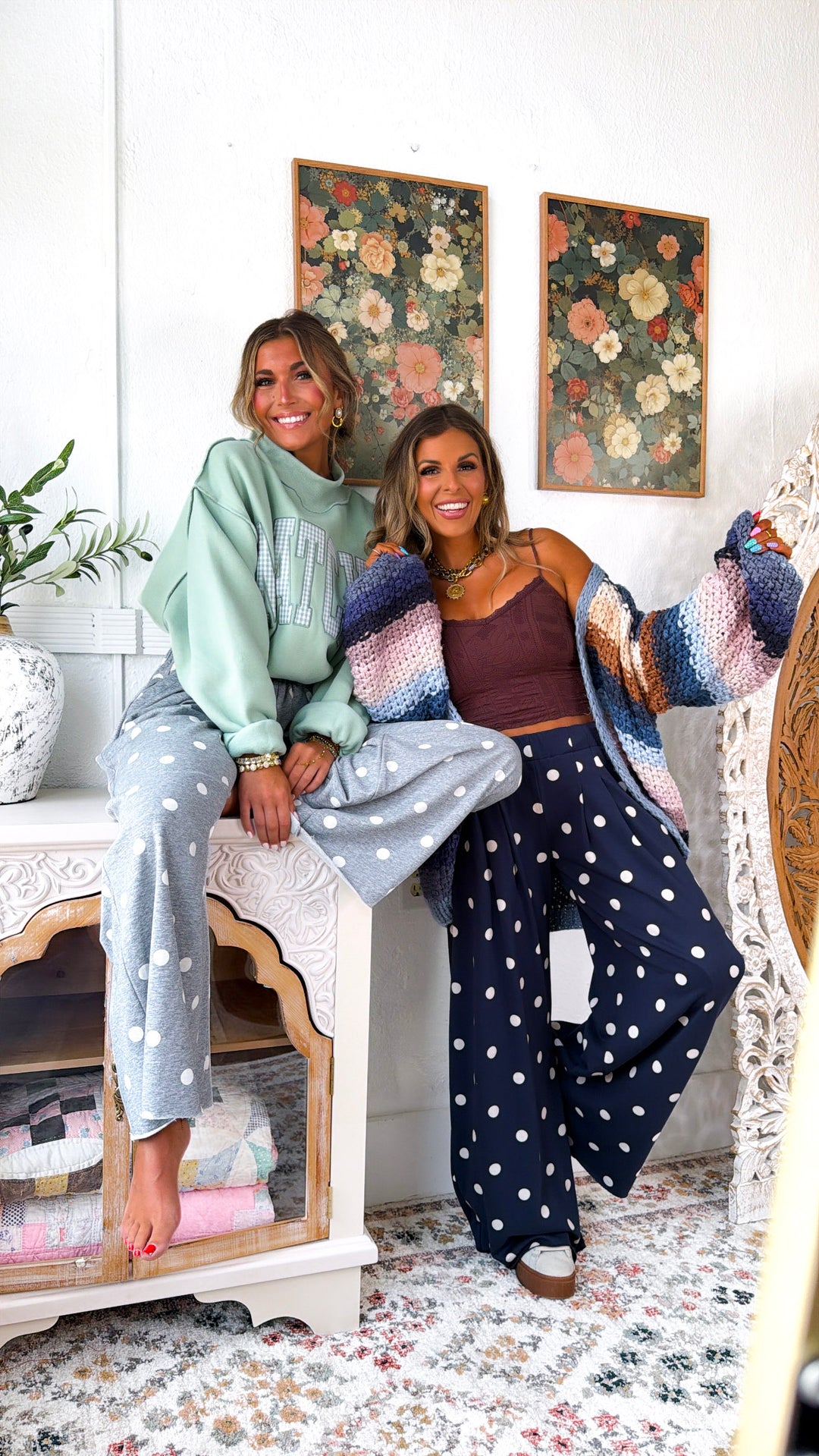 Sweet Spot Polka Dot Sweatpants, Navy/ Cream