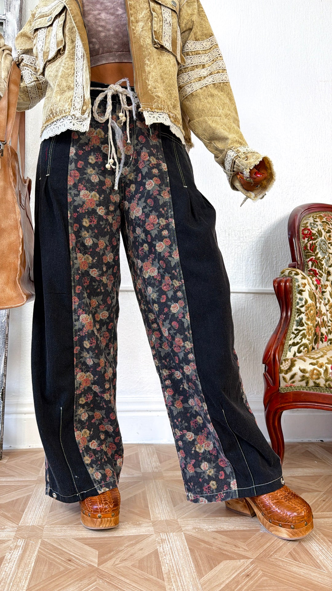 Boho Dark Detailed Pants, Black