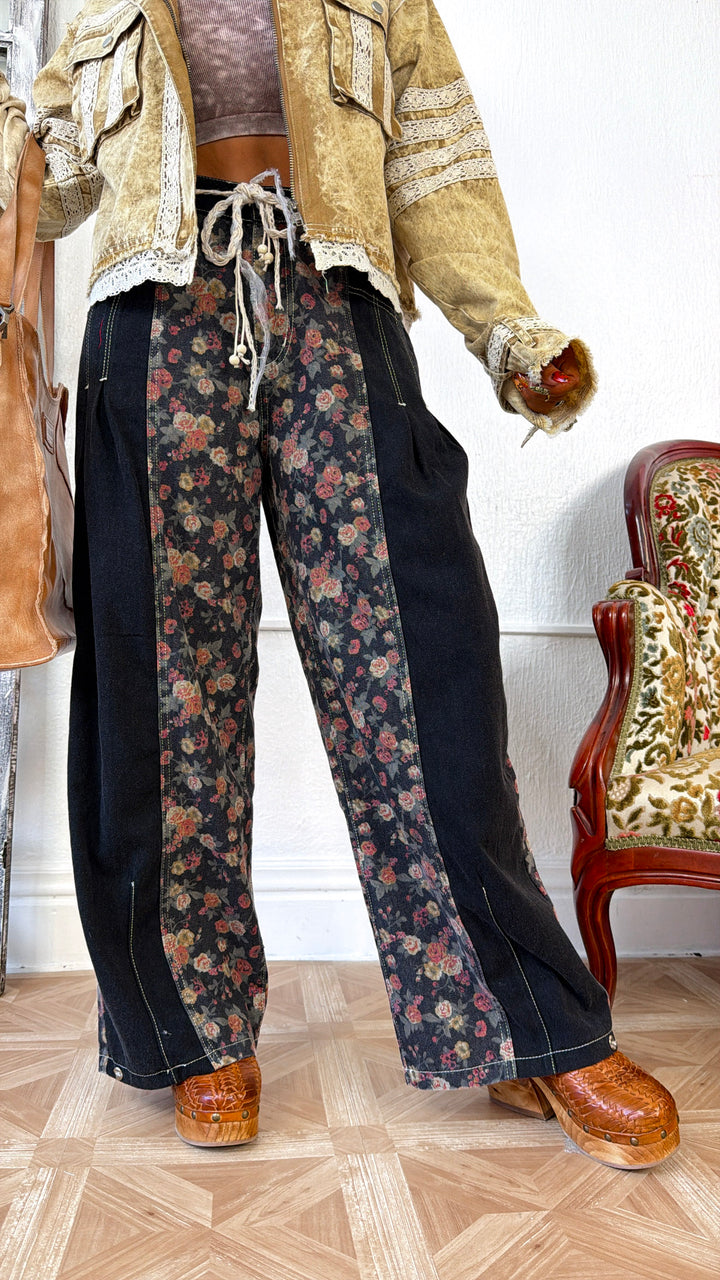 Boho Dark Detailed Pants, Black