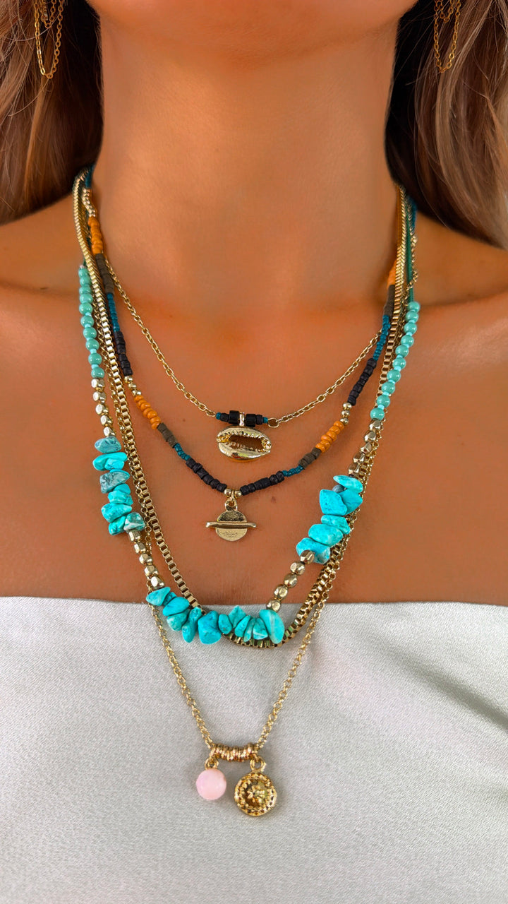 Wild River Boho Beaded Necklace, Turquoise