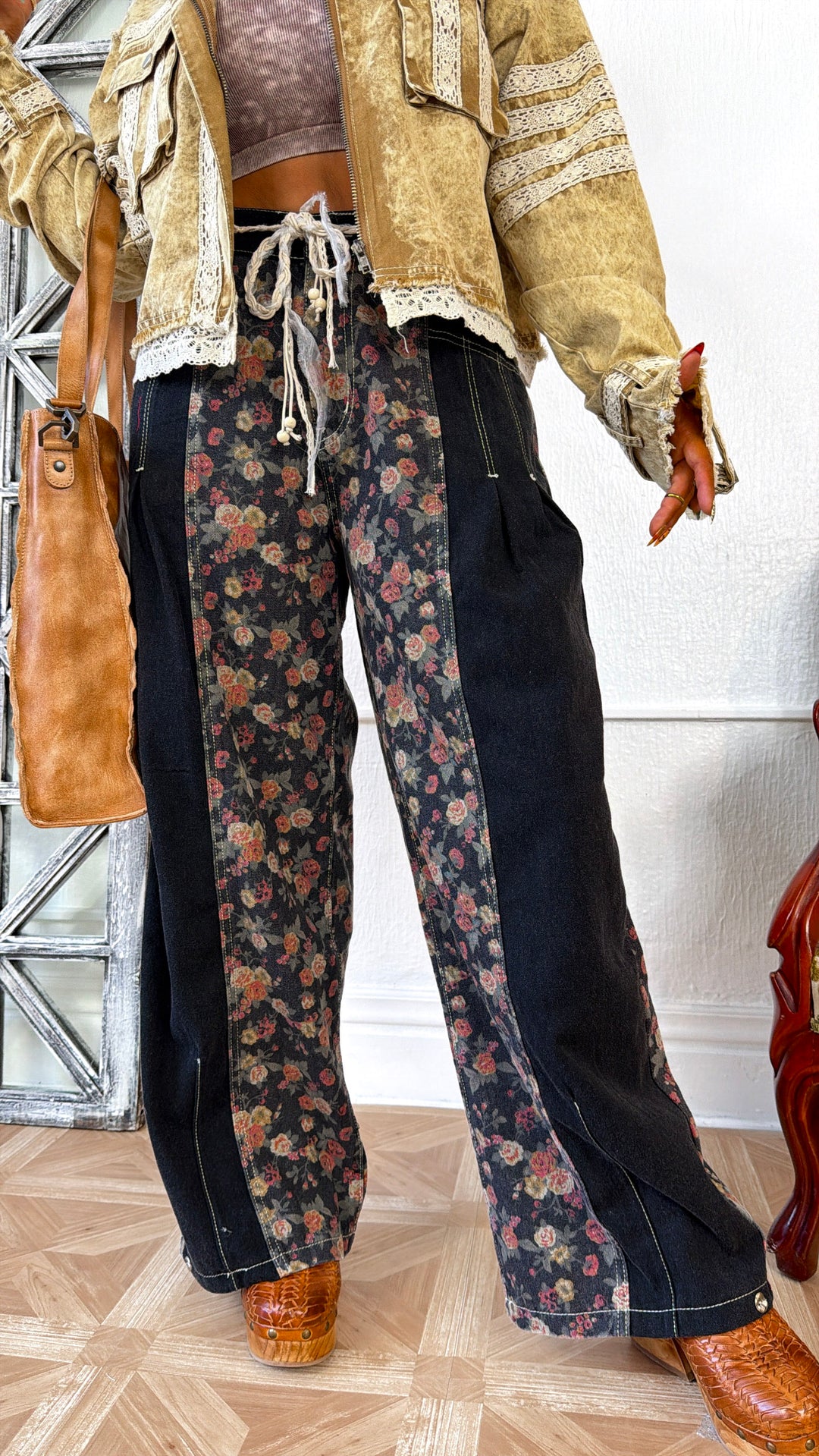 Boho Dark Detailed Pants, Black