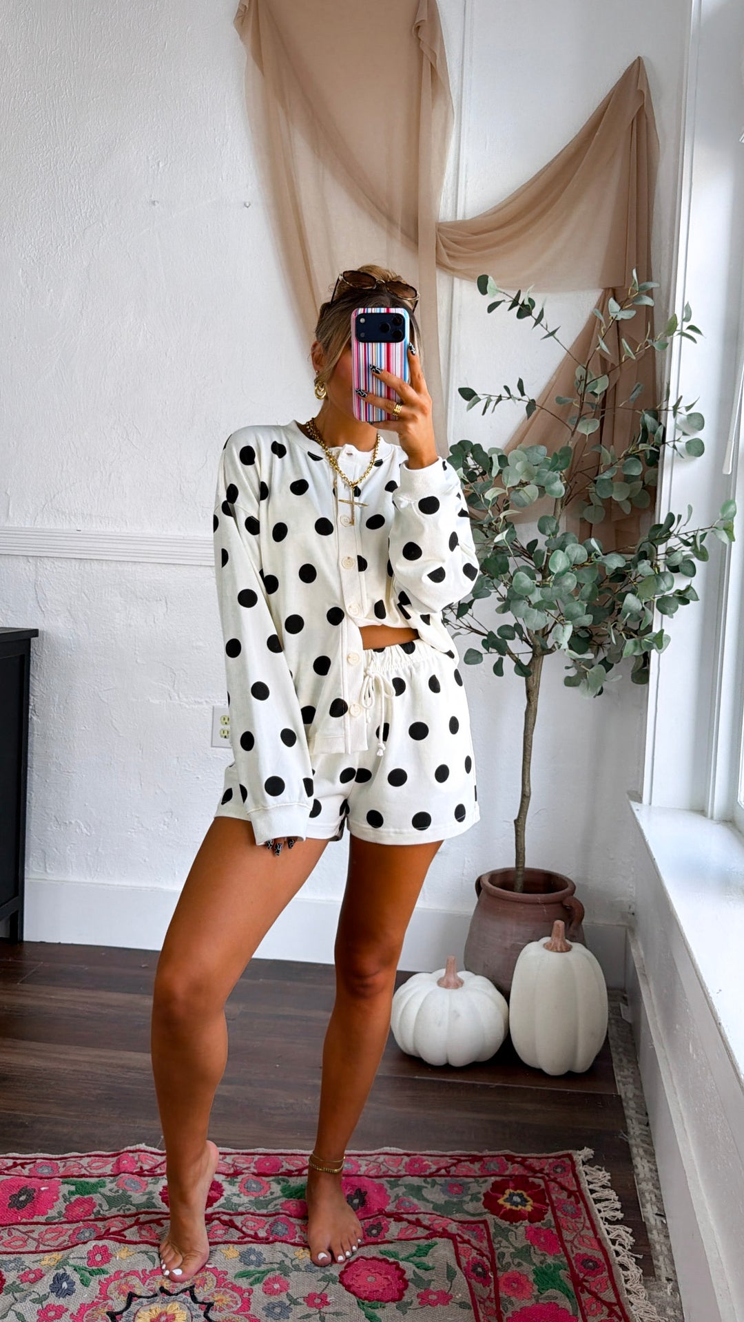 The Polka Edit Two Piece Set, Cream/Black