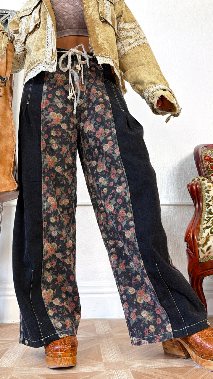 Boho Dark Detailed Pants, Black
