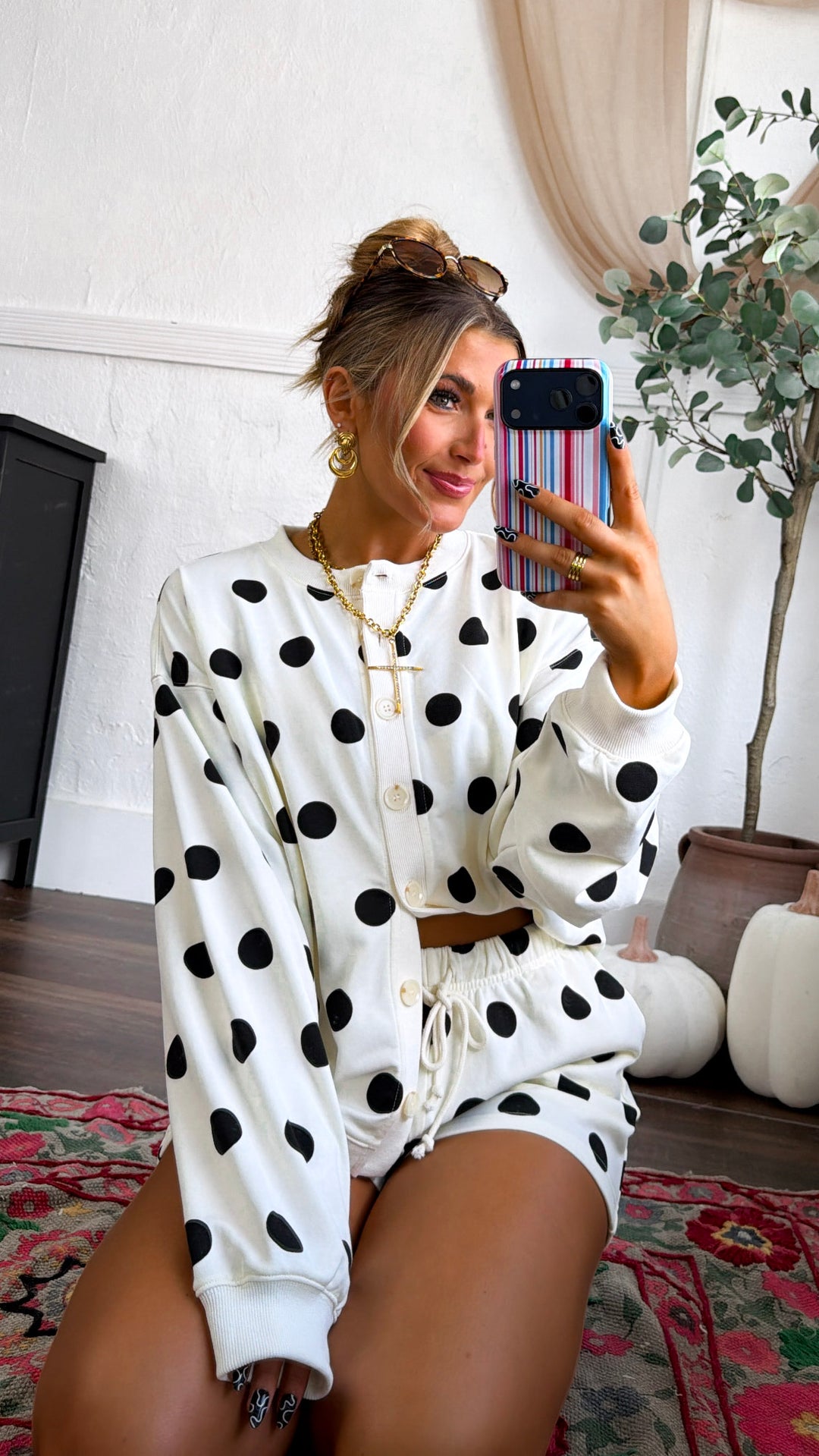 The Polka Edit Two Piece Set, Cream/Black
