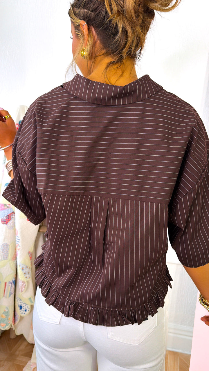Ruffled Hem T-Shirt, Chocolate