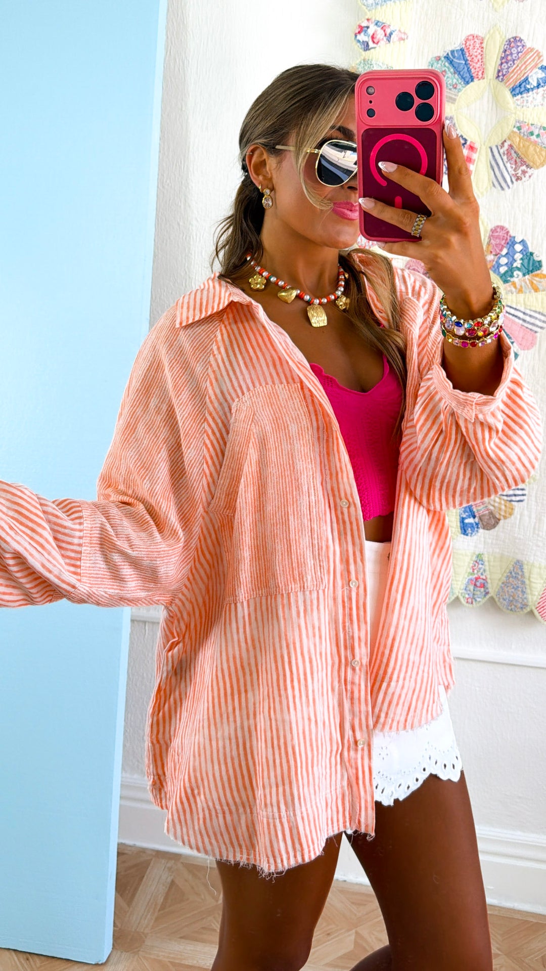 Sun-kissed Button Up, Orange Multi