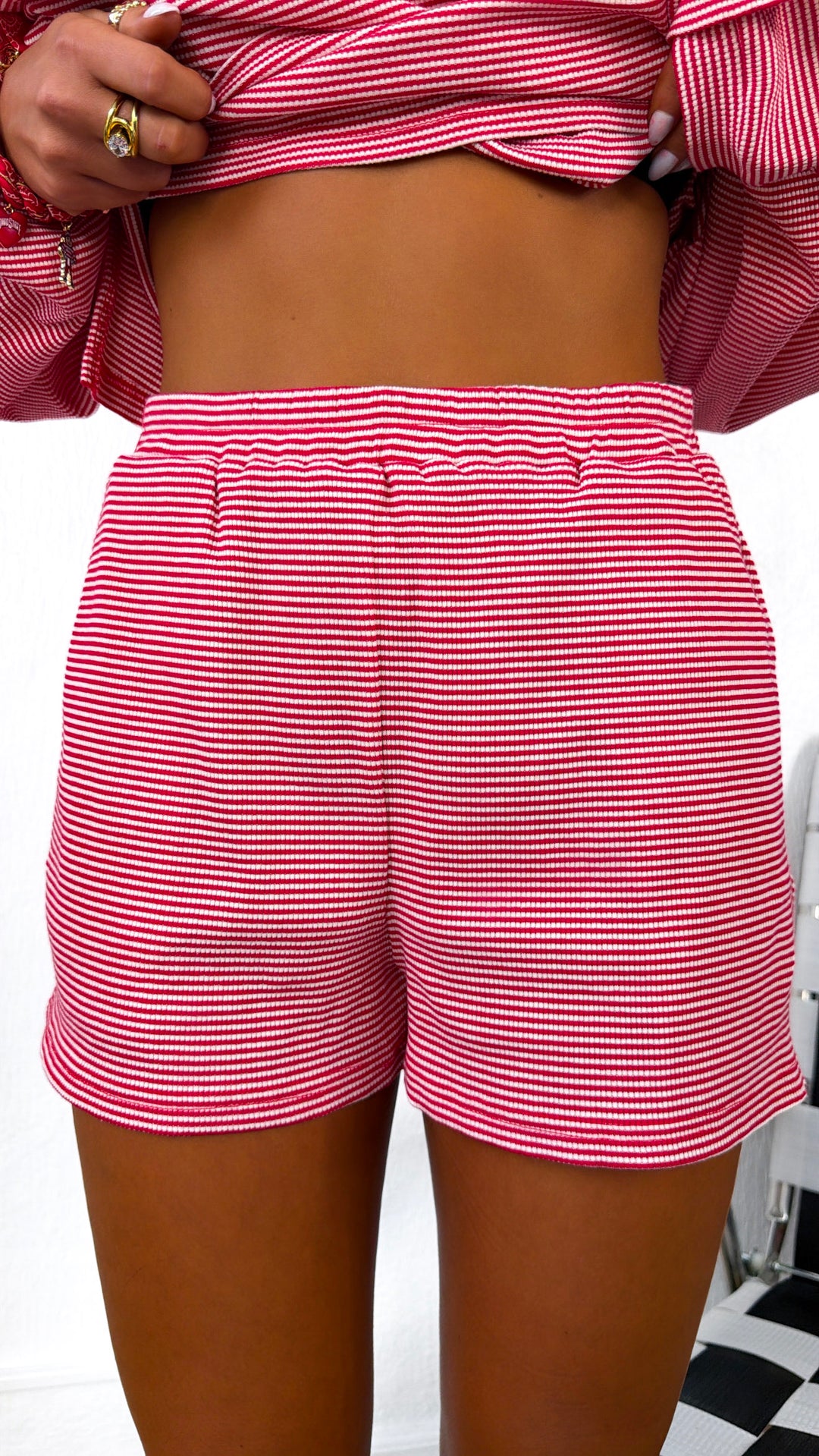 Comfy Stripe Shorts, Red
