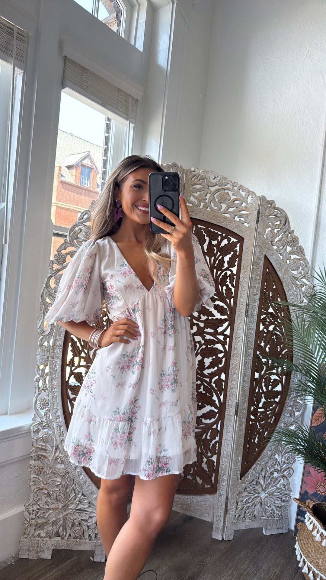 Dalia Floral Dress, Cream Multi