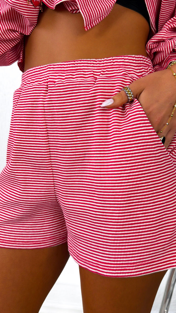 Comfy Stripe Shorts, Red