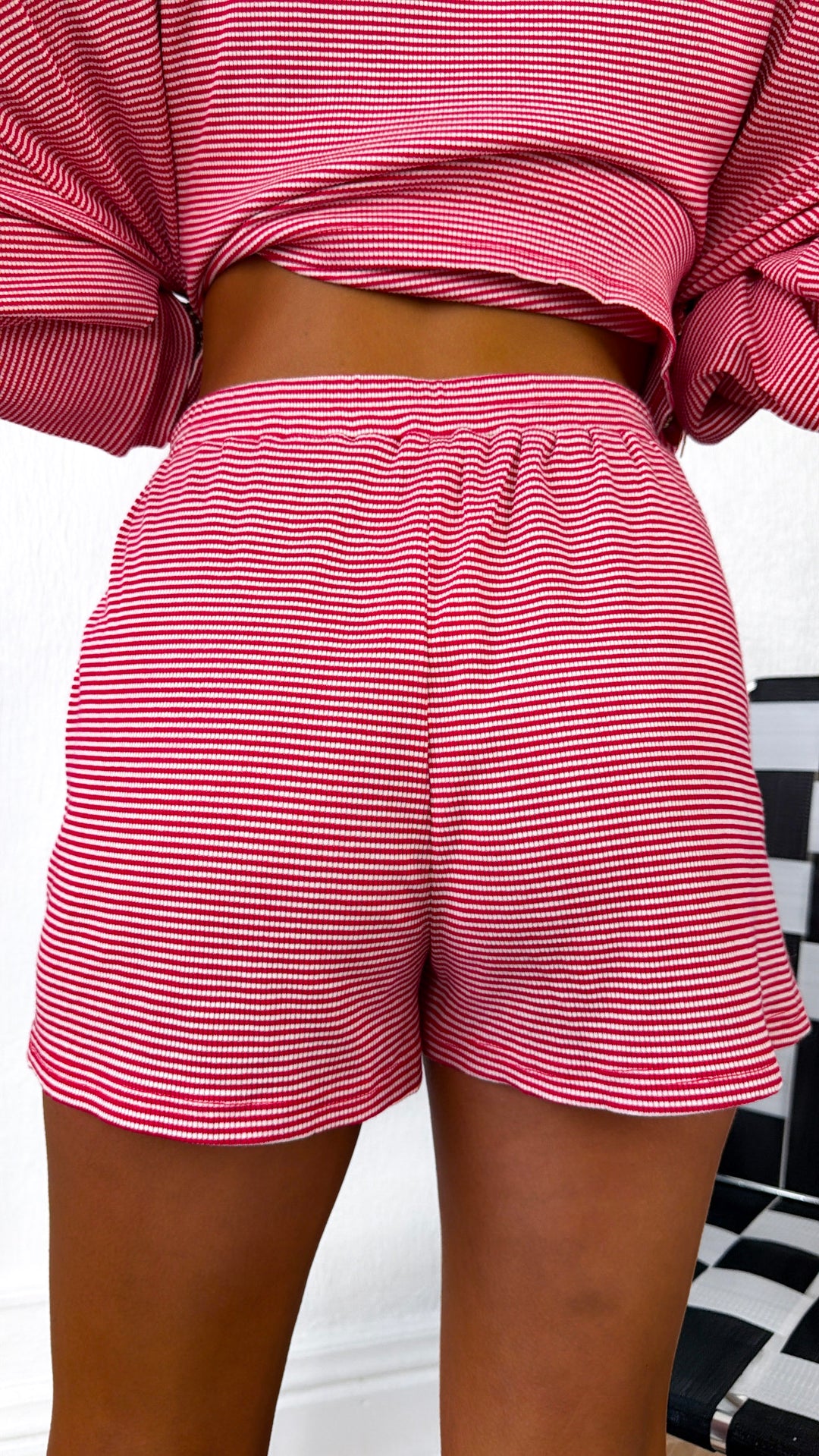 Comfy Stripe Shorts, Red