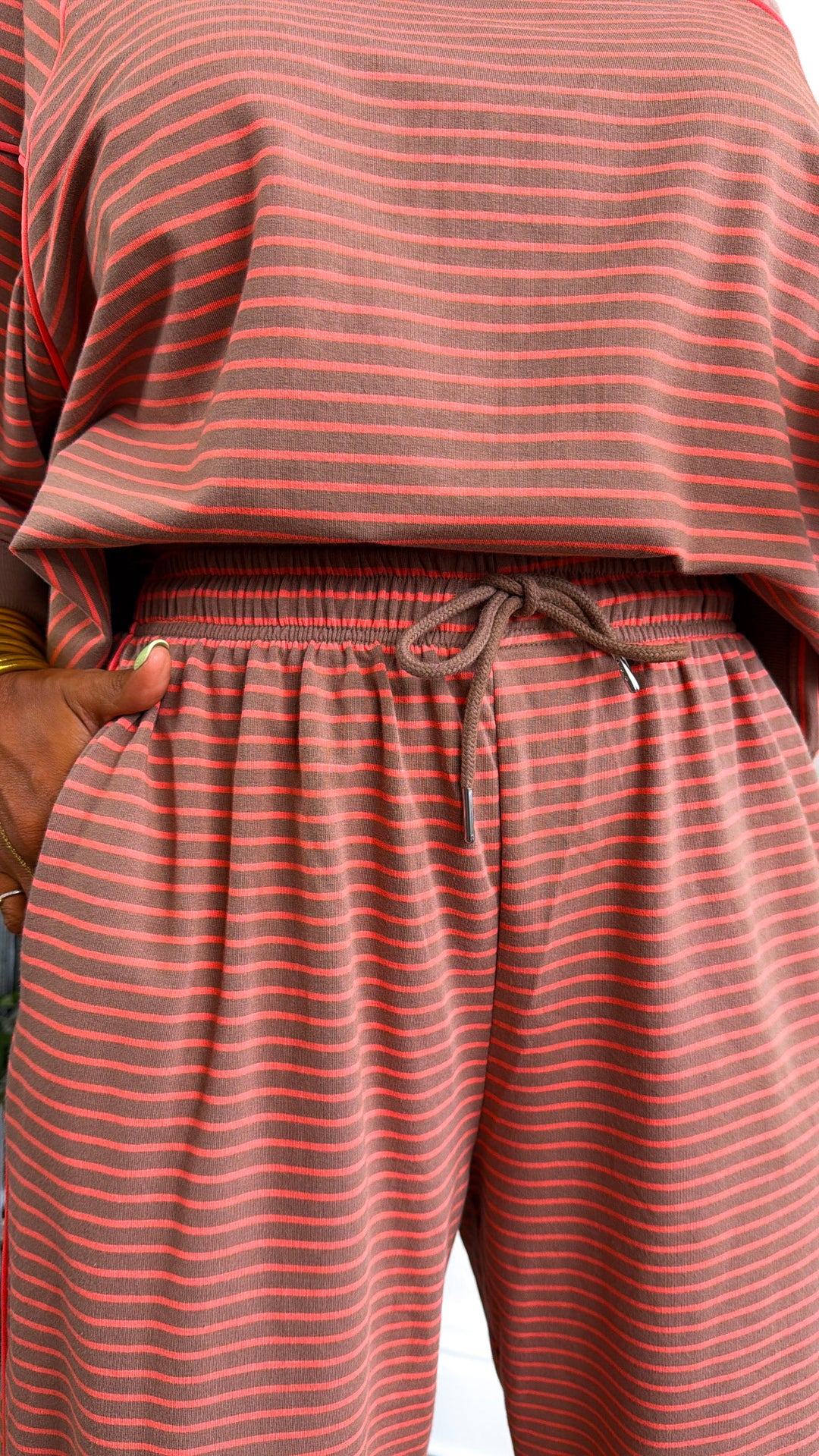Stripe Printed Sweatpants, Mocha/Coral