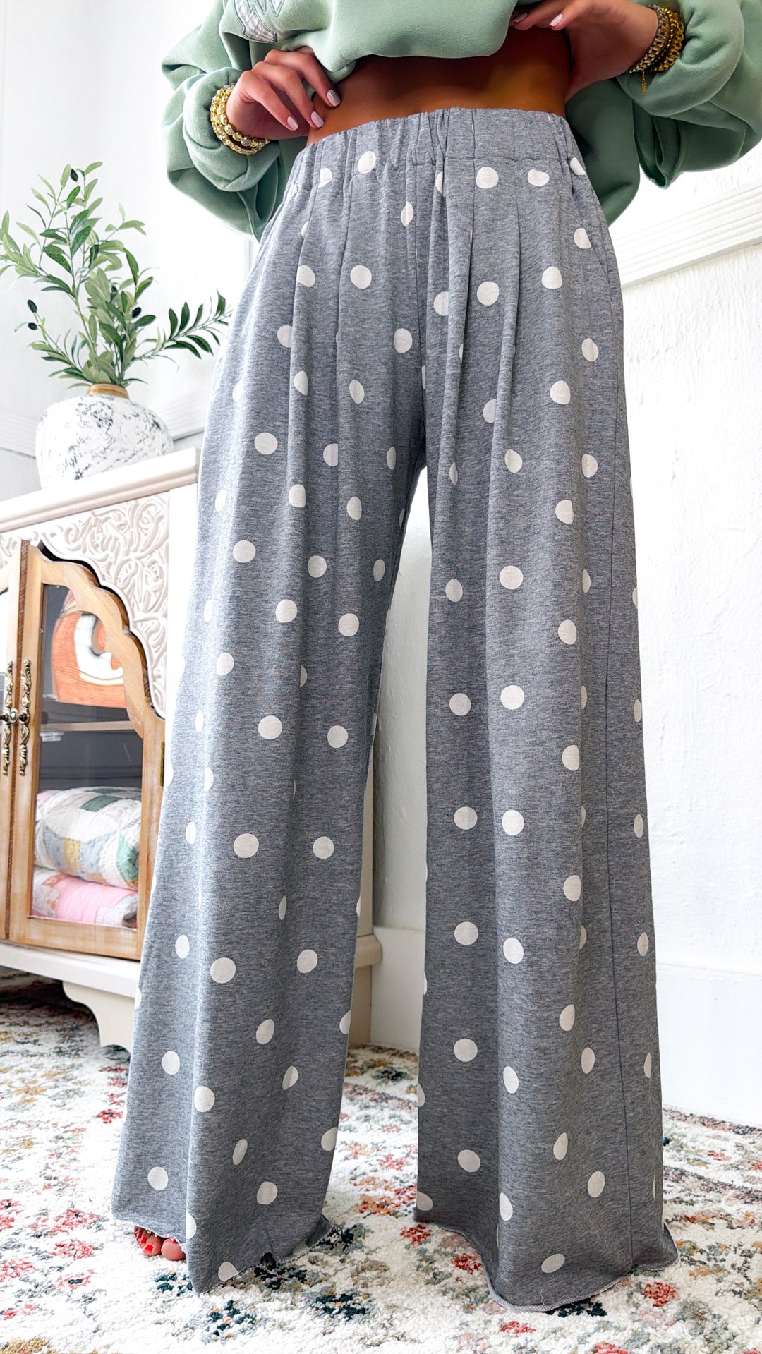 Sweet Spot Polka Dot Sweatpants, H.Grey/Cream
