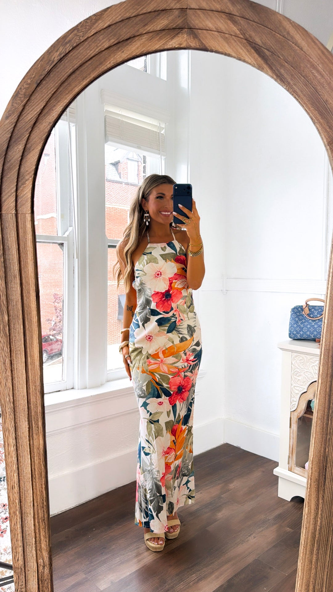 floral maxi dress work Women's Florals in Focus Multi Floral Linen Blend Tie Front Maxi Dress | Size: S