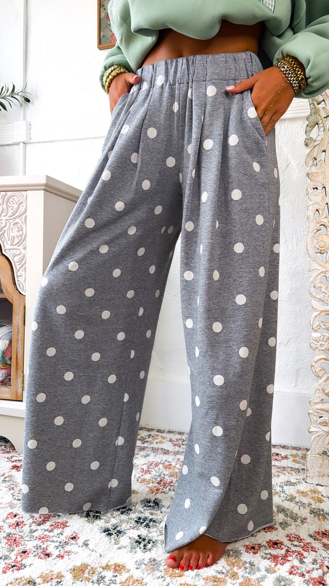 Sweet Spot Polka Dot Sweatpants, H.Grey/Cream