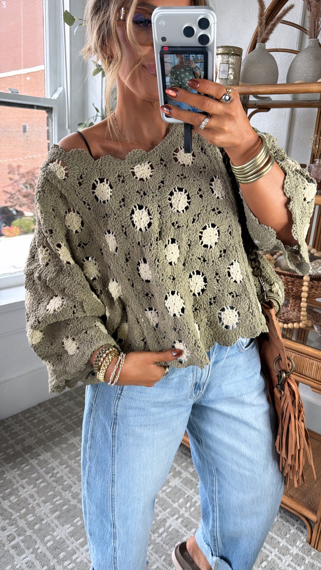 Emberlynn Knit Top, Olive/Almond