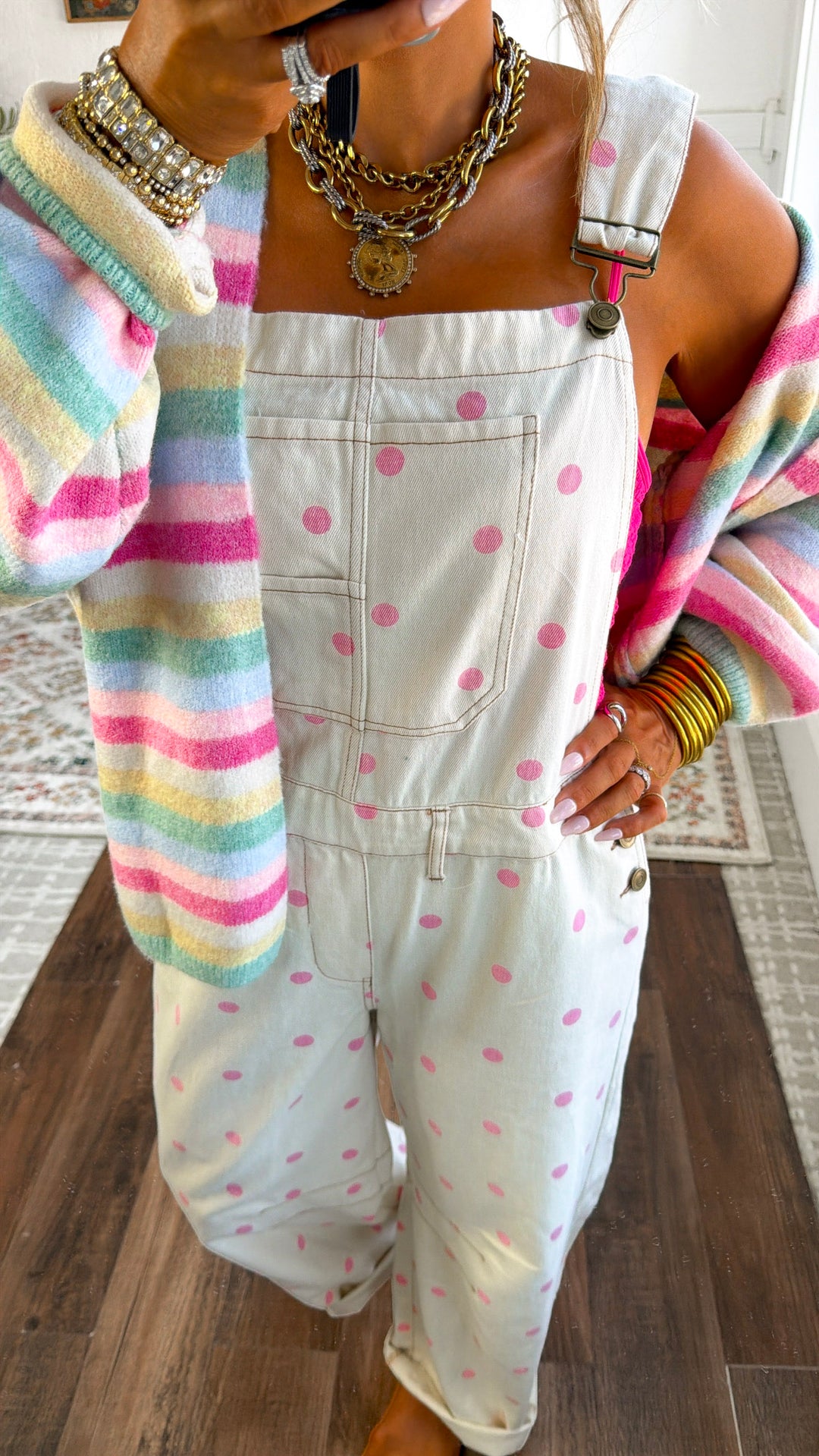 Classic Polka Dot Barrel Overall, Cream/ Lt. Pink