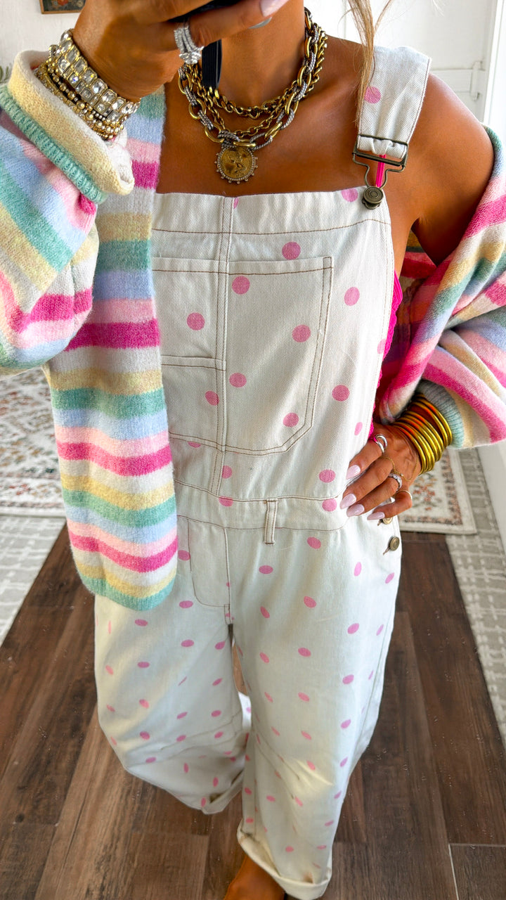 Classic Polka Dot Barrel Overall, Cream/ Lt. Pink