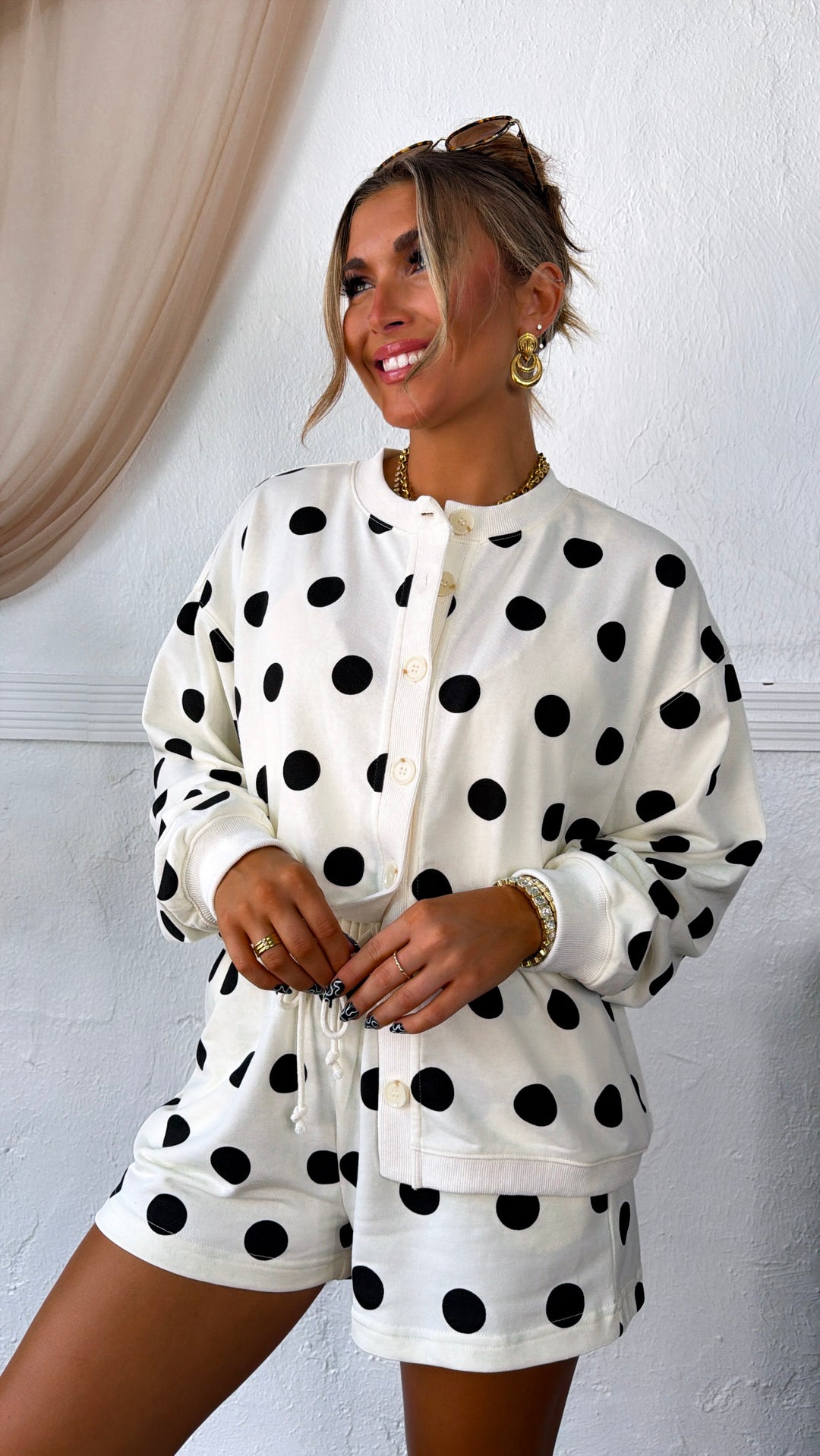 The Polka Edit Two Piece Set, Cream/Black