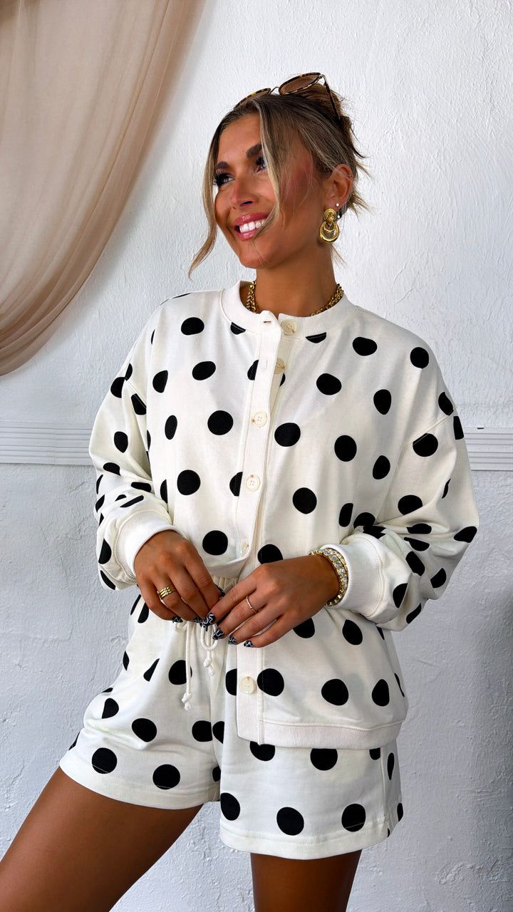 The Polka Edit Two Piece Set, Cream/Black