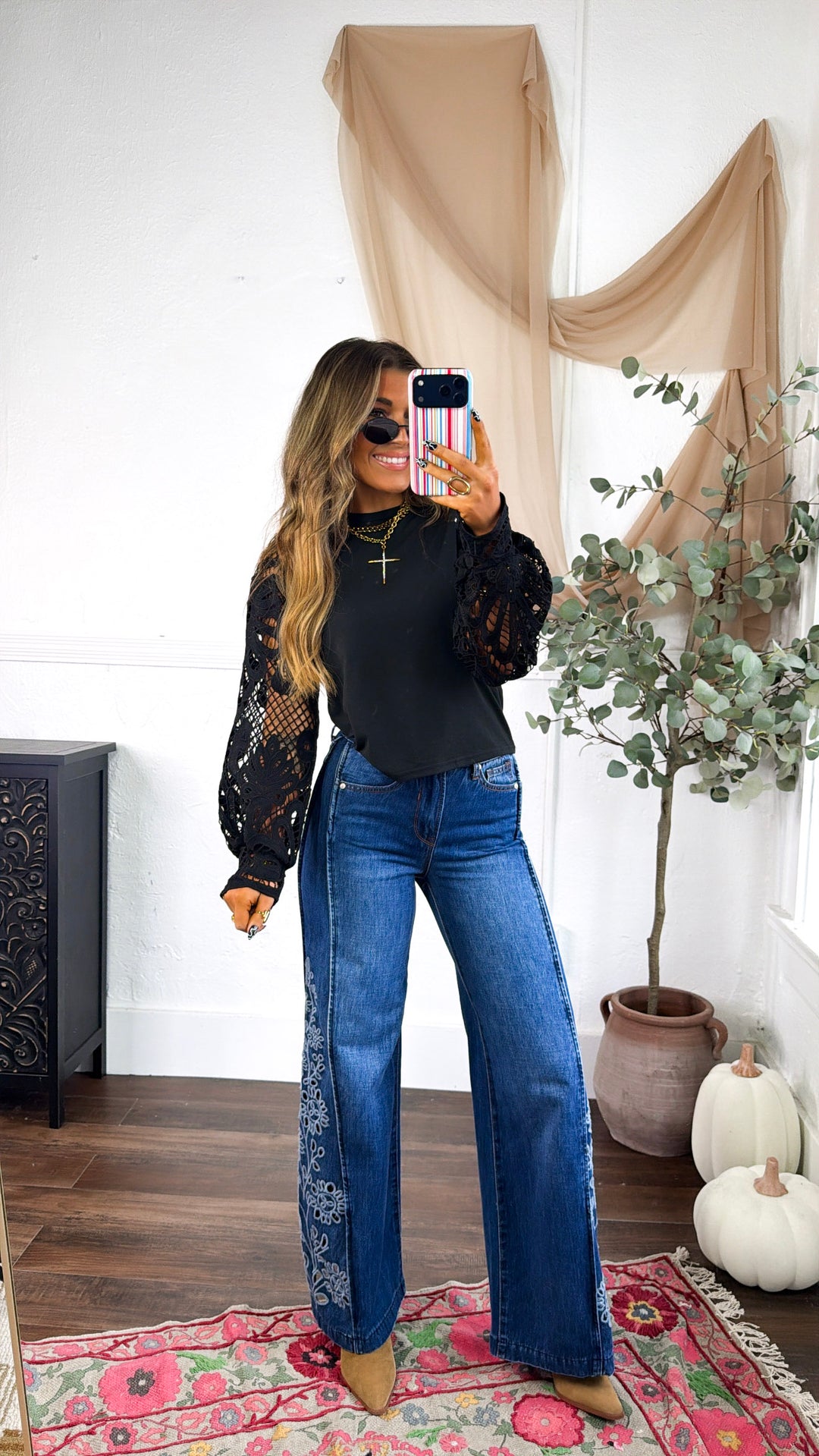 Lace Sleeve Detailed Top, Black