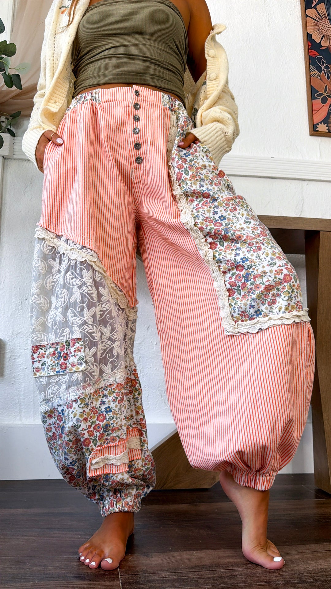 Hempstead Patchwork Joggers, Orange Stripe