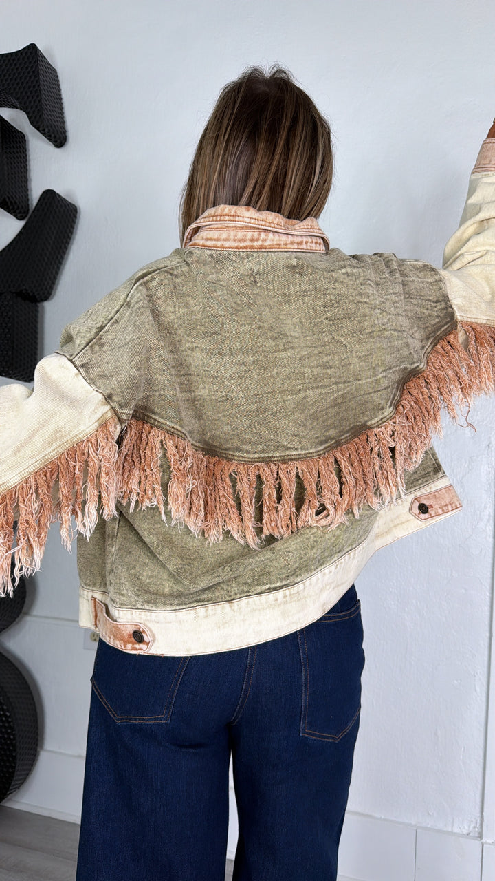 Margot Washed Colorblock Distressed Jacket