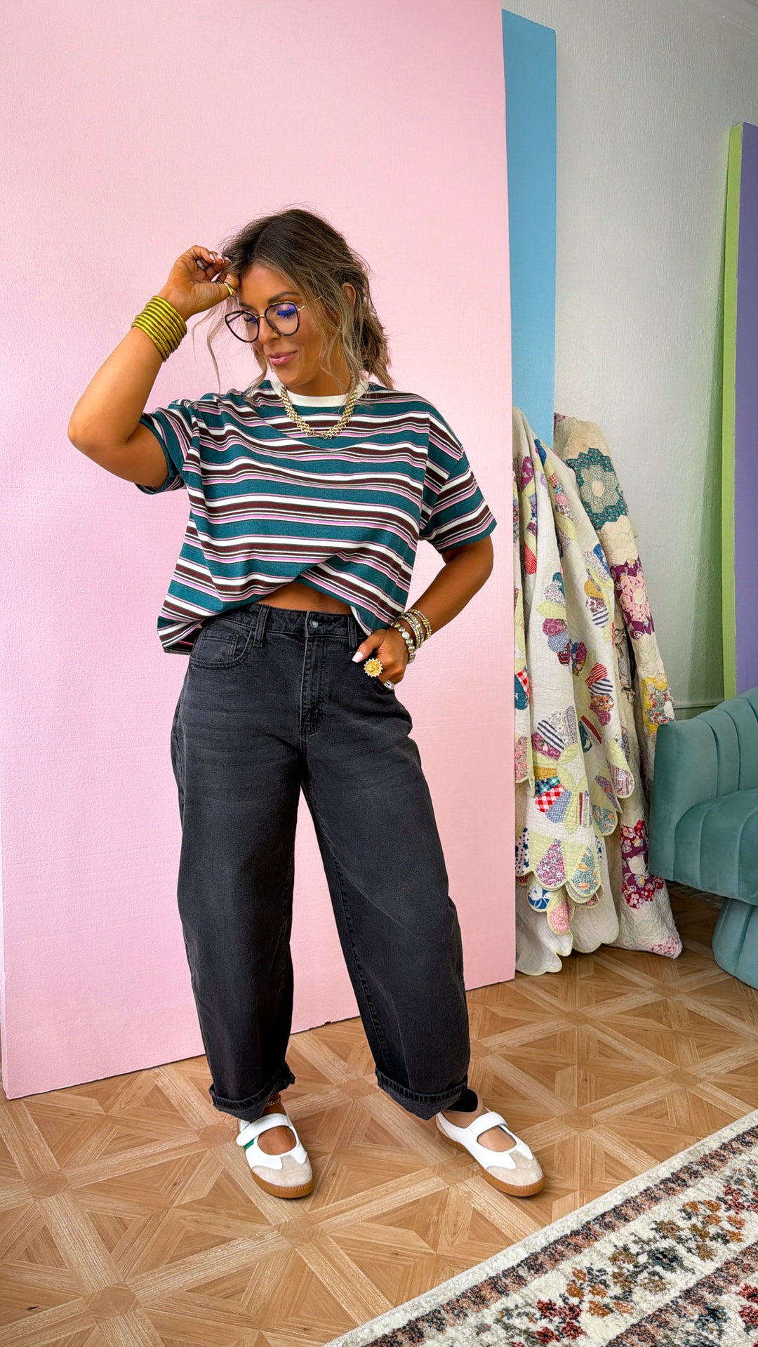 Bexley Stripe T-Shirt, Teal Combo