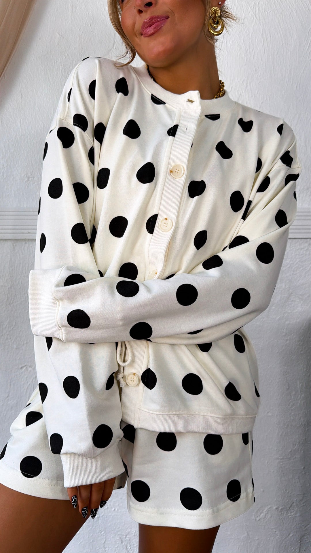 The Polka Edit Two Piece Set, Cream/Black