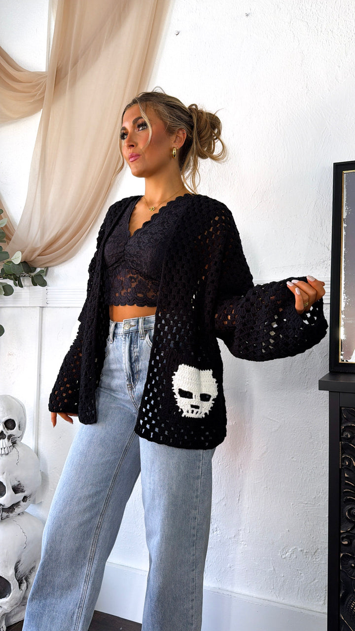 Dressed In Skulls Cardigan, Black