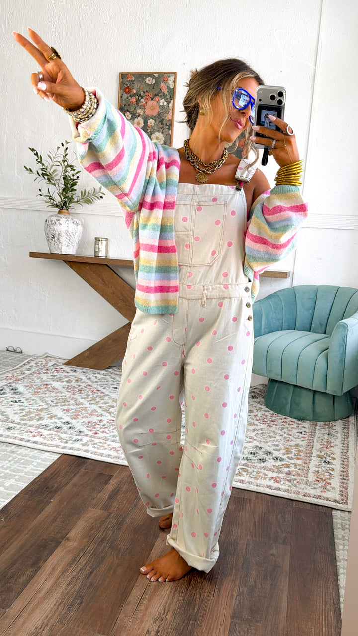 Classic Polka Dot Barrel Overall, Cream/ Lt. Pink